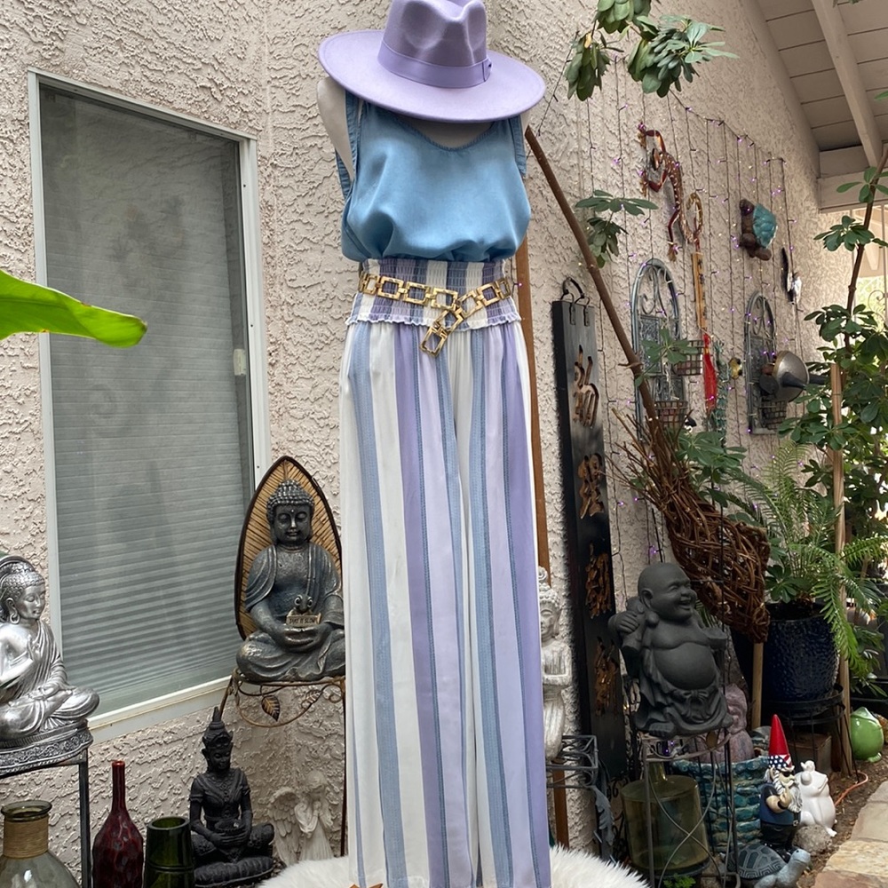 🔹💜🔹2PIECE BLUE-N-MULTI STRIPPED COLOR LIGHT WEIGHT PANTS-N-TOP🔹💜🔹